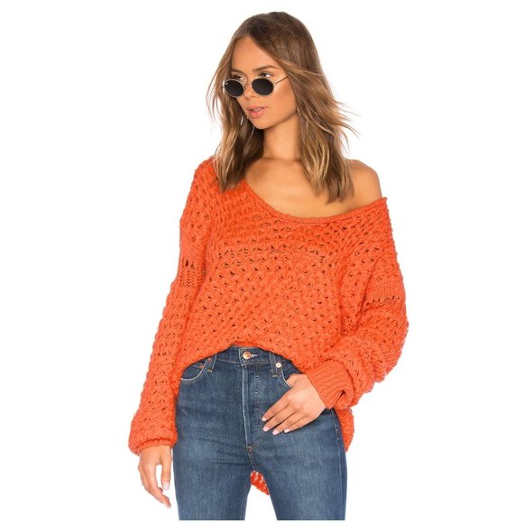 NWOT FREE PEOPLE Crashing Waves Knit Pullover in Orangy Red, XS - Picture 10 of 13